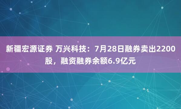 新疆宏源证券 万兴科技：7月28日融券卖出2200股，融资融券余额6.9亿元