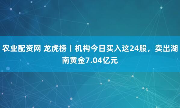 农业配资网 龙虎榜丨机构今日买入这24股，卖出湖南黄金7.04亿元